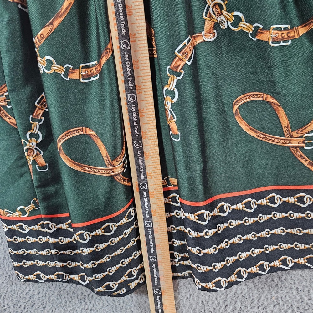 Zara Basic Green Equestrian Chain Belt Print Pleated Mini Dress Womens Sz M NEW - Picture 10 of 11